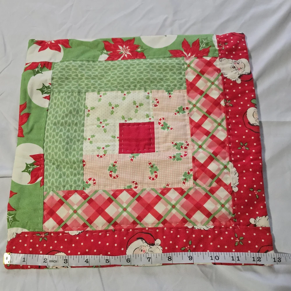 Set of Christmas Themed Quilted Throw Pillow Covers, Square, 13